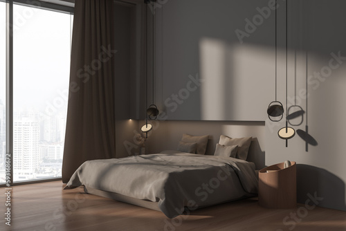 Minimalistic gray master bedroom corner