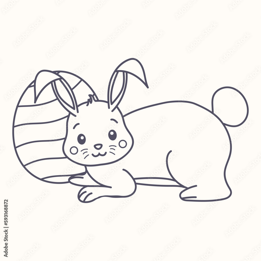cute bunny coloring book is relaxing near the eggs