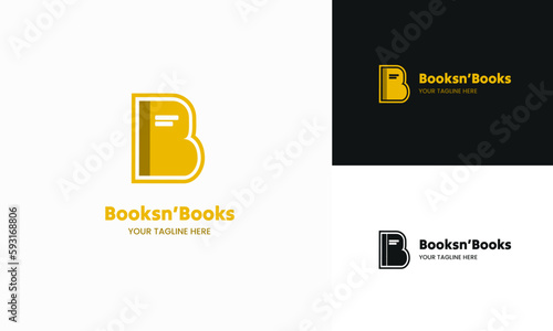 Letter B book shape logo design for books stores and publishing companies