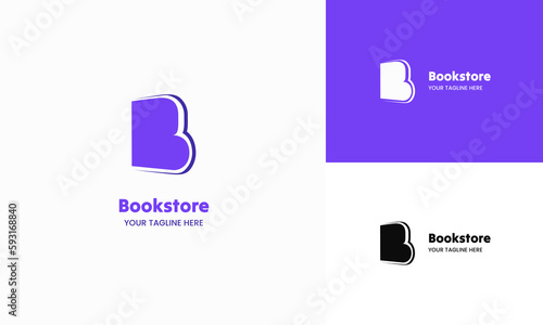 Letter B book shape logo design for books stores and publishing companies