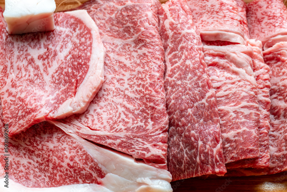 Thigh meat of Japanese beef before cooking
