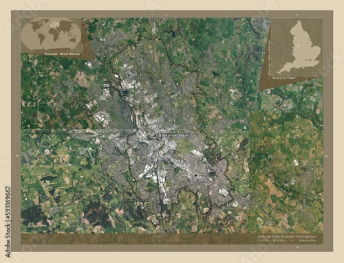 Stoke-on-Trent, England - Great Britain. High-res satellite. Labelled points of cities photo