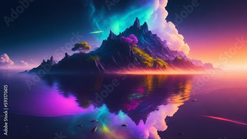 Wallpaper Mural A colorful landscape with a mountain and the aurora borealis above it Torontodigital.ca