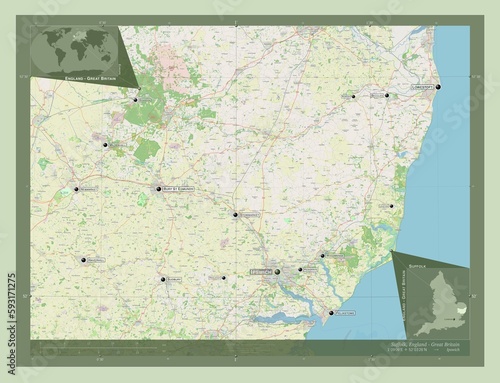 Suffolk, England - Great Britain. OSM. Labelled points of cities photo