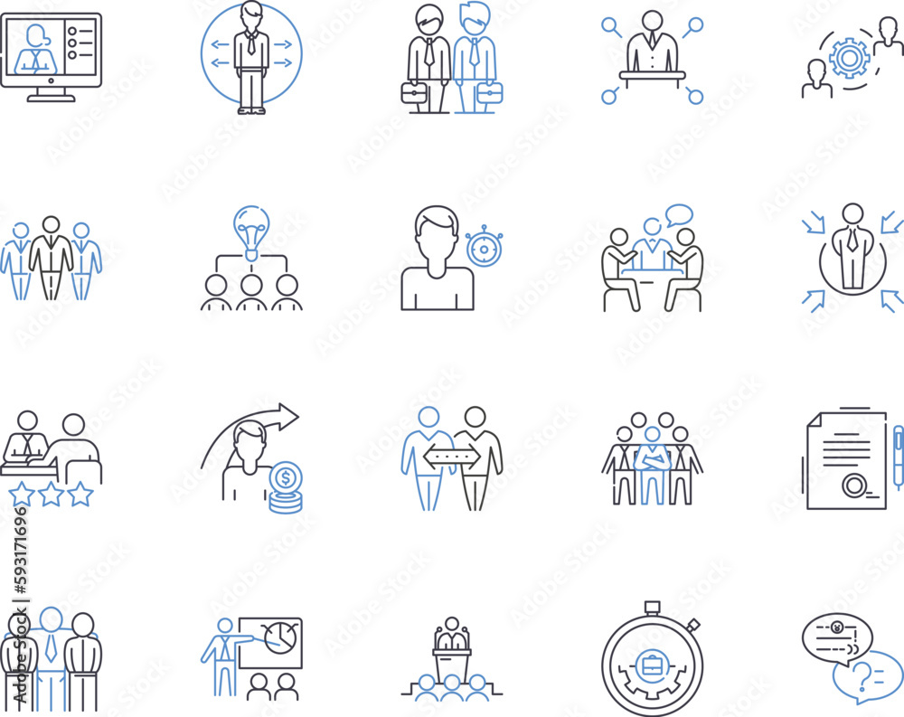 Management workflow outline icons collection. management, workflow, process, efficiency, productivity, coordination, collaboration vector and illustration concept set. communication, automation