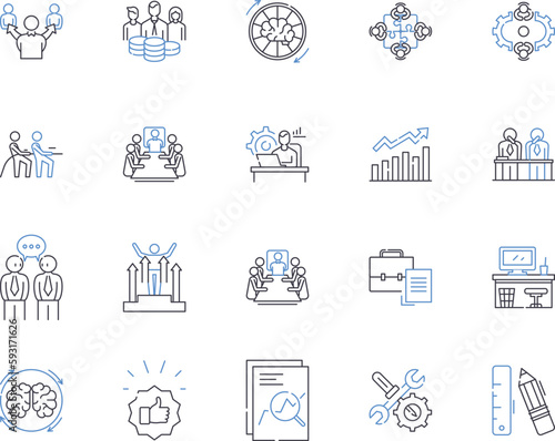 Department workmates outline icons collection. Colleagues, Coworkers, Teammates, Staff, Personnel, Associates, Peers vector and illustration concept set. Group, Department, Members linear signs