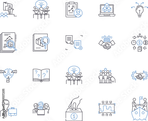 Business revenue outline icons collection. Profit, Revenue, Income, Sales, Turnover, Tariff, Dues vector and illustration concept set. Dividends, Interest, Yield linear signs