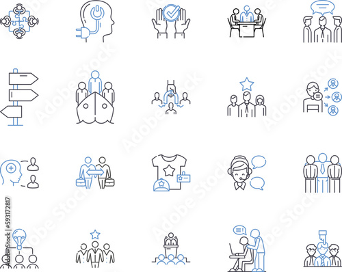Team networking outline icons collection. Networking, Team, Collaboration, Connecting, Partnership, Discussion, Union vector and illustration concept set. Communication,Association,Interaction linear