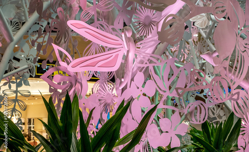 Photography Colorful steel sculpture in the terminal at Changi International Airport in Sing