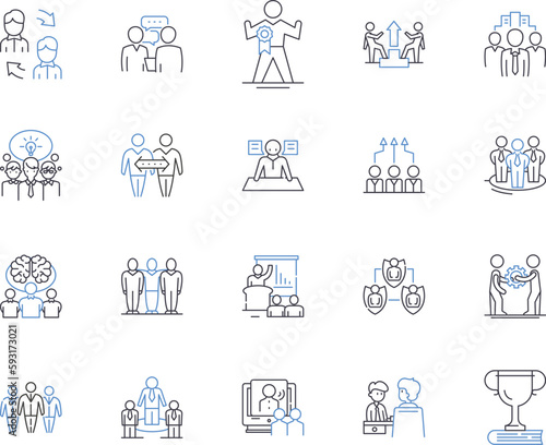 Business employees outline icons collection. Workers, Staff, Associates, Personnel, Executives, Colleagues, Teammates vector and illustration concept set. Professionals, Managers, Employees linear