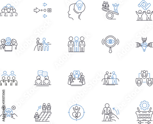 Company team outline icons collection. Company, Team, Corporate, Group, Staff, Members, Employees vector and illustration concept set. Colleagues, Executives, Managers linear signs
