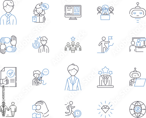 Office career outline icons collection. Office, Career, Administrative, Professional, Manager, Clerk, Executive vector and illustration concept set. Secretary, Accounting, Records linear signs