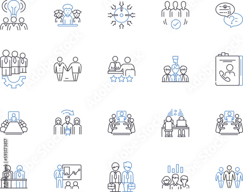 Management conference outline icons collection. Management, Conference, Event, Seminar, Business, Strategies, Networking vector and illustration concept set. Leadership, Planning, Industry linear