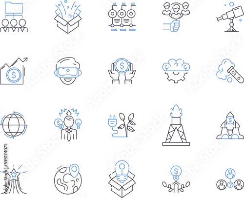 Innovation and progress outline icons collection. Innovation, Progress, Development, Advance, Improve, Enhance, Renew vector and illustration concept set. Grow, Create, Evolve linear signs