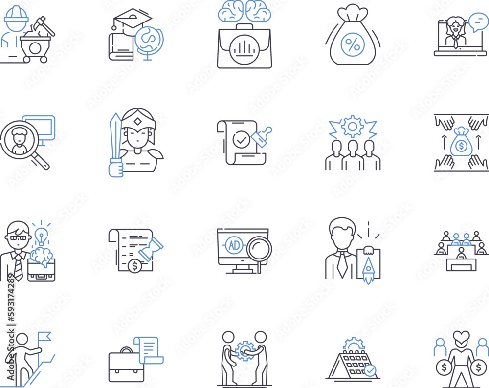 Employee progress outline icons collection. Employee, Progress, Development, Tracking, Monitoring, Growth, Evaluation vector and illustration concept set. Assessment,Goal-setting,Improvement linear