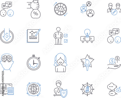 Assessment management outline icons collection. Assessment, Management, Evaluating, Rating, Testing, Measuring, Quantifying vector and illustration concept set. Scoring, Surveying, Analyzing linear