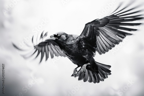  a black and white photo of a bird flying in the sky.  generative ai