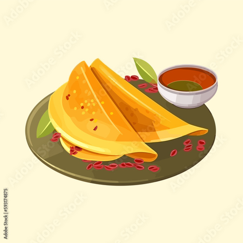 Masala Dosa, famous Indian food with traditional sauce