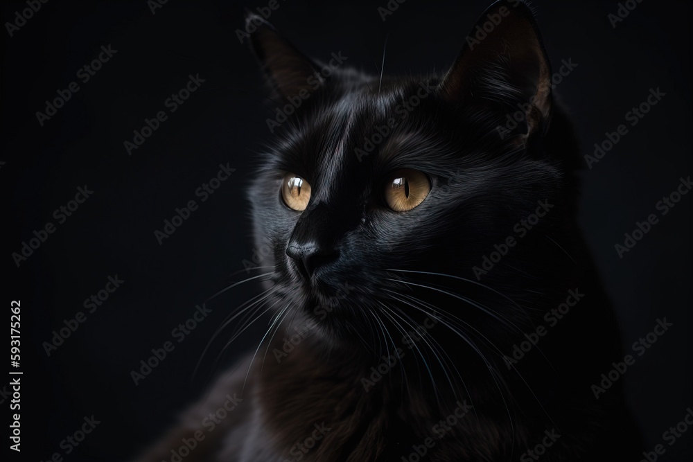 a black cat with yellow eyes looking at the camera with a black background. generative ai a black cat with yellow eyes looking at the camera with a black background. generative ai
