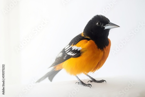  a black and orange bird with a white background and a white background. generative ai