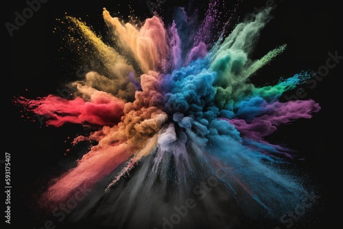 colorful powder exploding on a black background. Generative AI