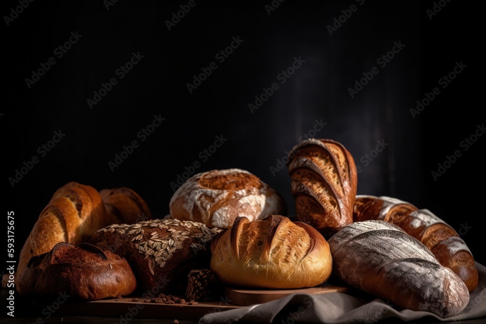  a bunch of breads sitting on top of a table.  generative ai