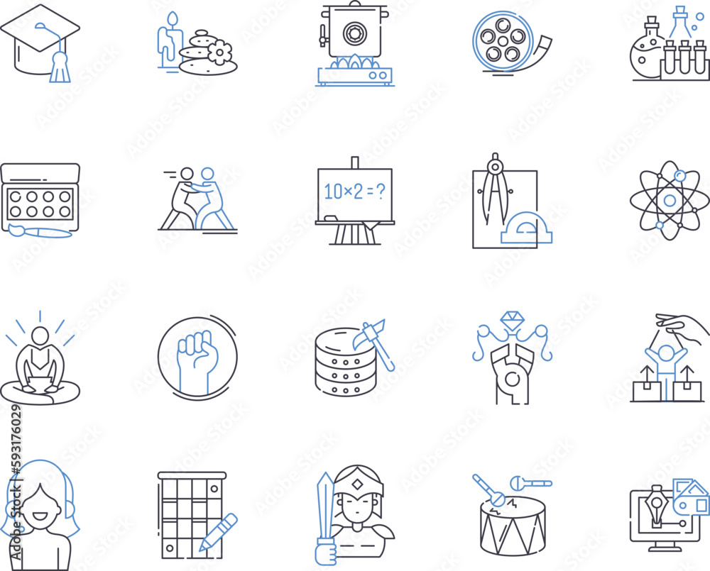 Hobbies and learning outline icons collection. Crafting, Reading, Painting, Skating, Swimming, Trekking, Cooking vector and illustration concept set. Programming, Gaming, Martial Arts linear signs Hobbies and learning outline icons collection. Crafting, Reading, Painting, Skating, Swimming, Trekking, Cooking vector and illustration concept set. Programming, Gaming, Martial Arts linear signs