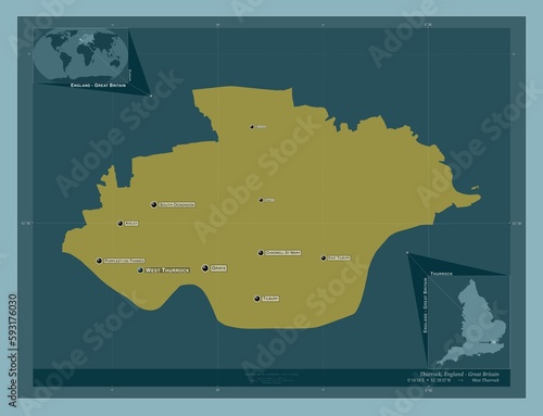 Thurrock, England - Great Britain. Solid. Labelled points of cities photo