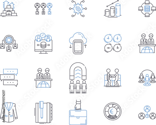 Sharing Economy outline icons collection. Collaborative, Network, Exchange, Disintermediation, Platform, Commercialization, Collaboration vector and illustration concept set. Connectivity