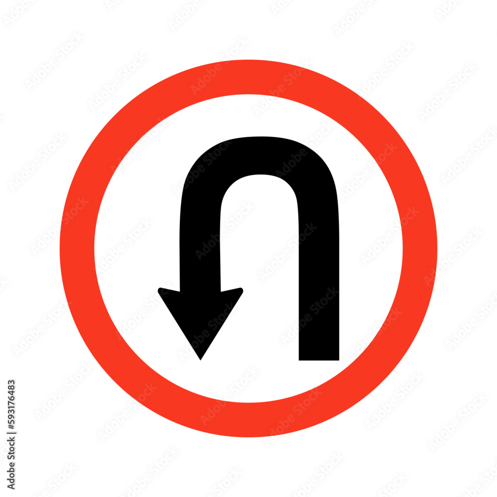 Black go back return arrow icon in red circle, simple vector u turn shape pointer flat design. Black go back return arrow icon in red circle, simple vector u turn shape pointer flat design.