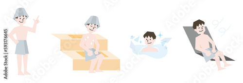 サウナを楽しむ男性のイラストセット