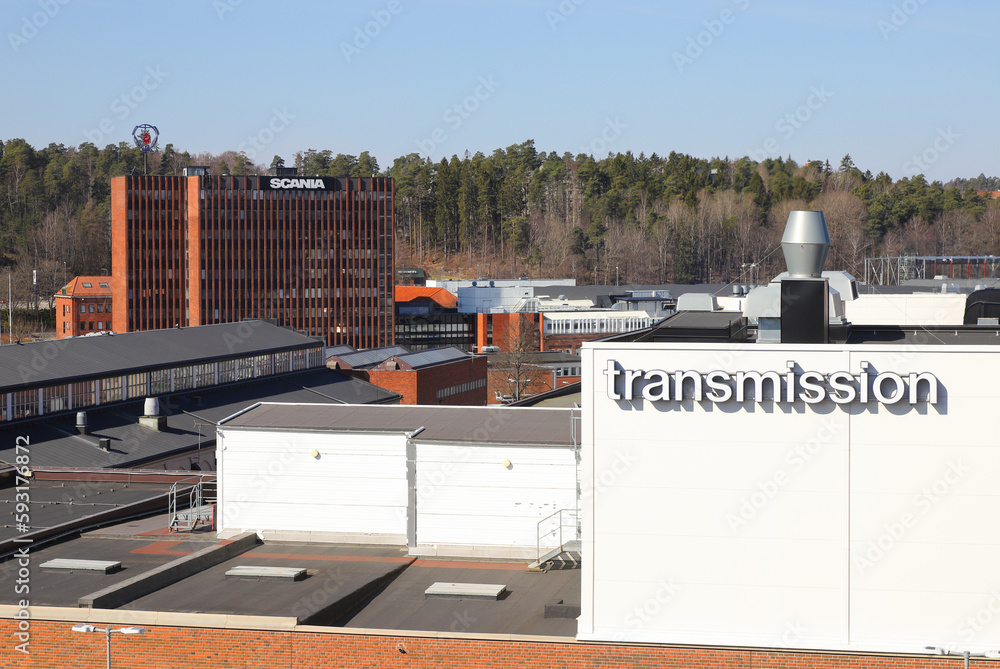 Sodertalje, Sweden April 15, 2023 View of part of the Scania heavy