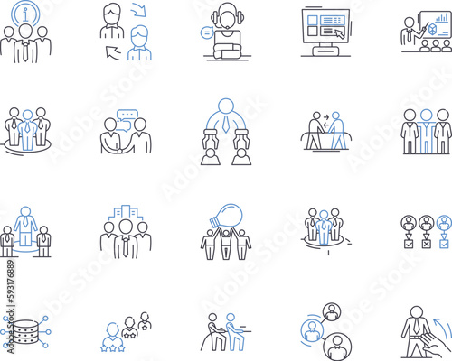 Collaborators outline icons collection. Partners, Teammates, Colleagues, Allies, Associates, Contributors, Aides vector and illustration concept set. Workers, Helpers, Unitees linear signs
