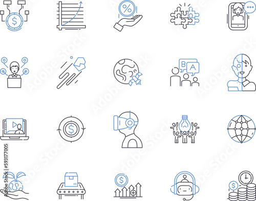Innovation and progress outline icons collection. Innovation, Progress, Development, Advance, Improve, Enhance, Renew vector and illustration concept set. Grow, Create, Evolve linear signs