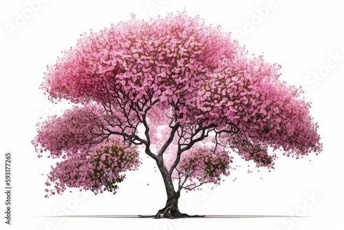 Pink Sacura tree in bloom, isolated on white background. Generative AI