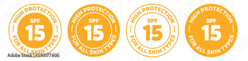 Spf 15 icon set. spf isolated logo collection in orange color.