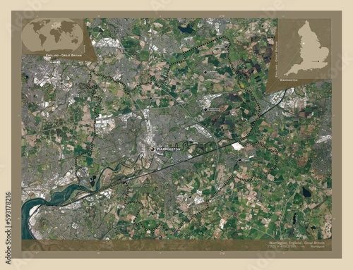 Warrington, England - Great Britain. High-res satellite. Labelled points of cities photo