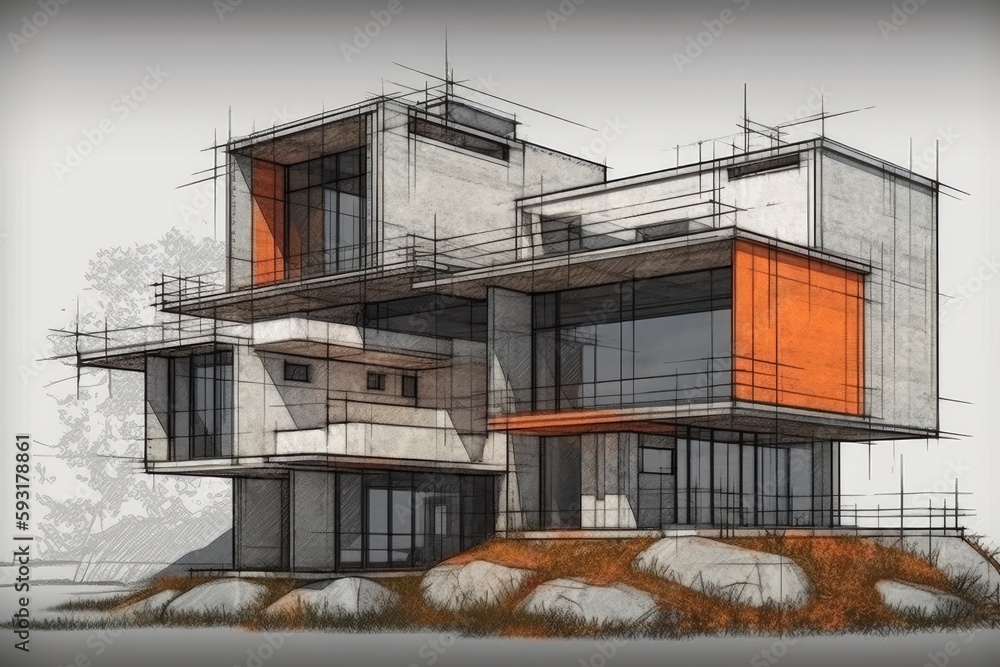 houses with modern architecture. Generative AI houses with modern architecture. Generative AI