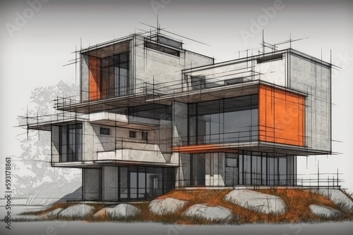 houses with modern architecture. Generative AI © Lasvu
