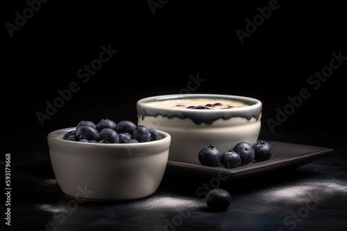  a bowl of blueberries next to a bowl of blueberries. generative ai
