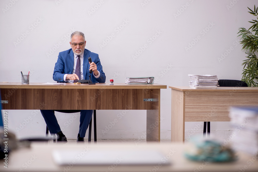 Old male employee working in the office