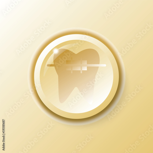orthodontic tooth button gold label logo with braces and wire