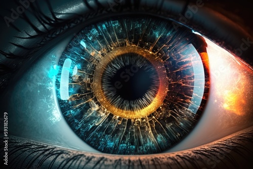 High tech image of a human eye up close. technological idea. Generative AI