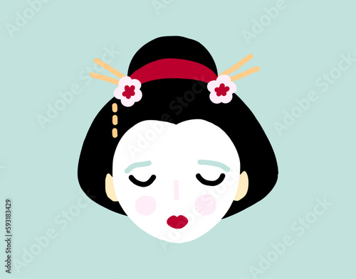 Illustration of a geisha face with head ornaments