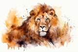  a watercolor painting of a lion on a white background.  generative ai