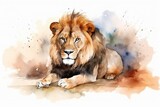  a watercolor painting of a lion laying on the ground.  generative ai