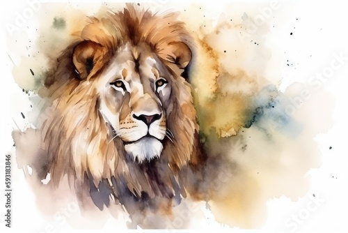  a watercolor painting of a lion's head with a white background. generative ai