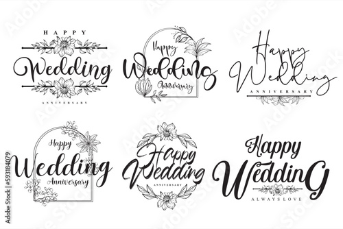 Happy wedding lettering collections. Wedding lettering. Greetings lettering set