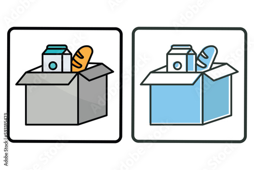 Food donation icon illustration. box with food. Icon related to charity. Lineal color icon style, two tone. Simple vector design editable
