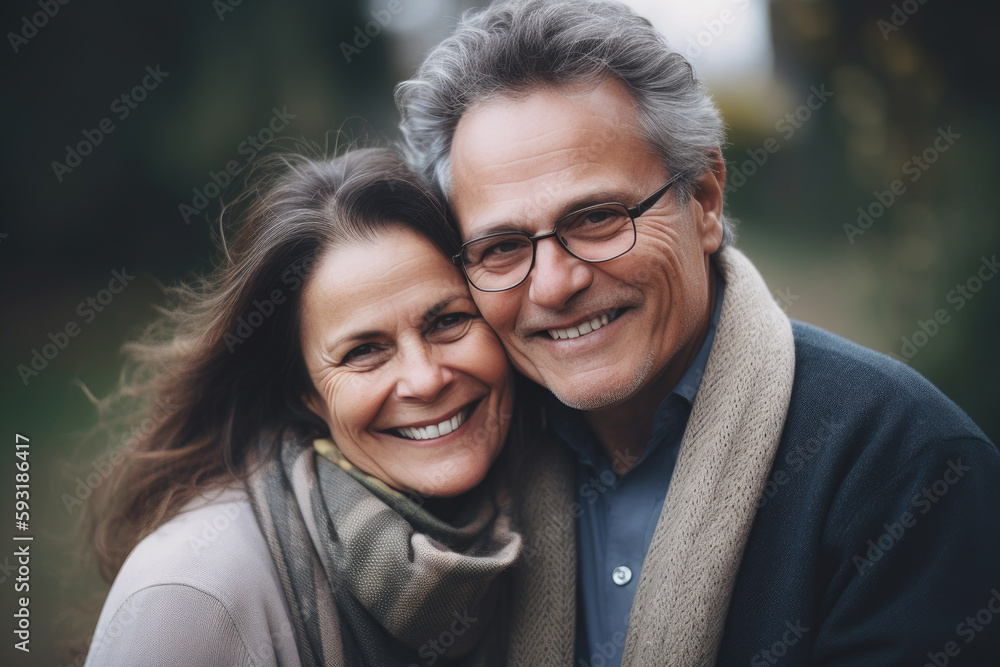 Naklejka premium Portrait of an elderly couple smiling AI generative art